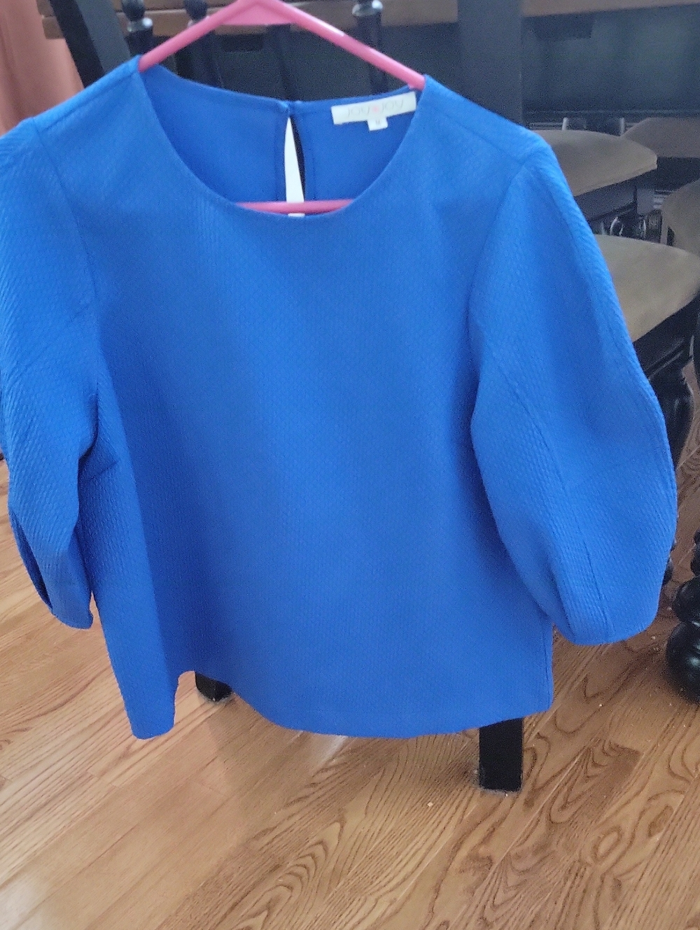 Joy Joy Royal Blue Textured Puff-Sleeve Blouse